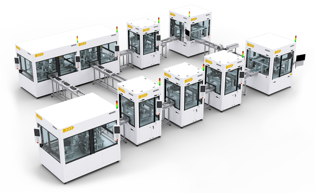 Assembly and inspection lines for the automated production of mechatronic components (sensors, actuators, stacks, power electronics, etc.)