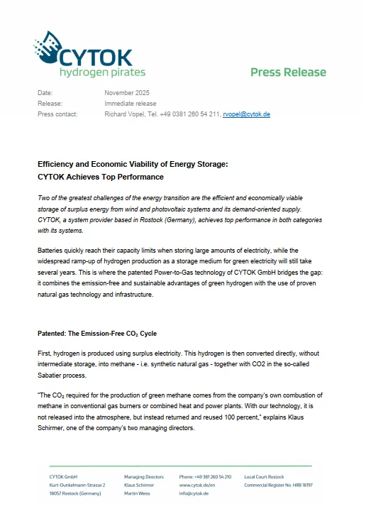 Efficiency and Economic Viability of Energy Storage: CYTOK Achieves Top Performance